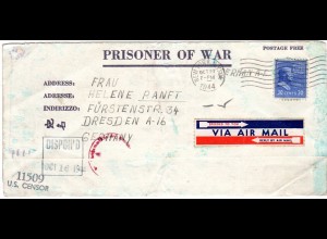 USA 1944, 30 C.Roosevelt auf South Camp Hood POW KGF Luftpost Zensur Brief 