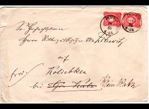 DR 1886, senkr. Paar 10 Pf. auf Brief m. Pommern-K1 ZEZENOW, heutiges Polen