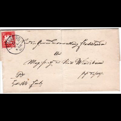 Bayern 1886, 10 Pf. auf Brief v. Flachslanden n. Windsheim m. K1 Lehrberg