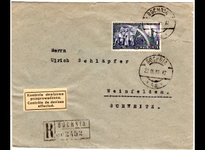 Polen 1938, 1 Zl. auf Einschreiben Brief v. Bochnia i.d. Schweiz m. Zensurzettel