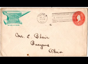 Amboss, Abb. auf USA 2 C. Ganzsache Brief v. Toledo 1903