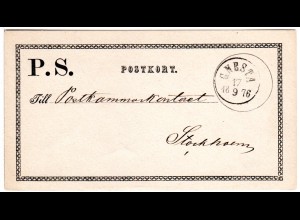 Schweden 1876, portofreie P.S. (Postsache) Postkarte v. GNESTA n. Stockholm.