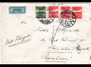 Tschechoslowakei 1933, 50 H.+3x1 K. auf Luftpost Brief v. Karlsbad n. Rumänien