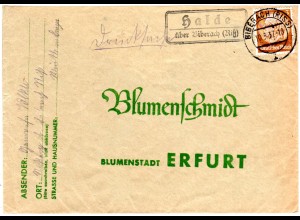 DR 1937, Landpost Stpl. HALDE über Biberach (Riß) auf Brief m. 3 Pf.