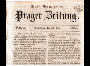 Österreich 1822, 1 Kr. Zeitungsstempel auf kpl. 4-seitger Prager Zeitung