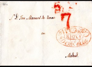 Spanien 1842, Brief m. schönem rotem Rioja Ovalstempel v. Santo Domingo Calzada