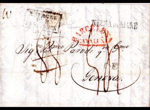 Spanien 1838, Brief v. Barcelona via Frankreich u. Schiffspost n. Sardinien 