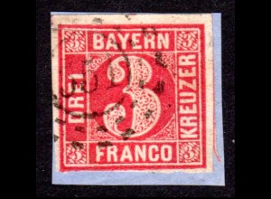 Bayern 9, oMR 551 Waidhaus auf Briefstück m. 3-seitig breitrandiger 3 Kr.