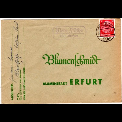 DR 1937, Landpost Stpl. KLEIN FLÖTHE über Börßum auf Brief m. 12 Pf