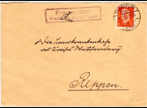 DR 1932, Landpost Stpl. FRAUENDORF über Frankfurt (Oder) auf Brief m. 12 Pf