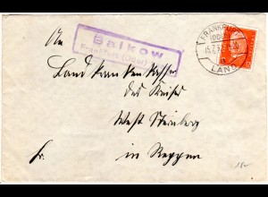 DR 1932, Landpost Stpl. BALKOW über Frankfurt (Oder) auf Brief m. 12 Pf