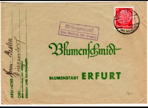 DR 1937, Landpost Stpl. WÜRGENDORF über Burbach (Kr. Siegen) auf Brief m. 12 Pf.