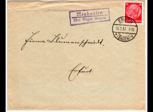 DR 1937, Landpost Stpl. NEUHAUSEN über ENGEN auf Brief m. 12 Pf.