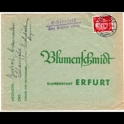 DR 1936, Landpost Stpl. SCHERNFELD über Eichstätt auf Brief m. 12 Pf.