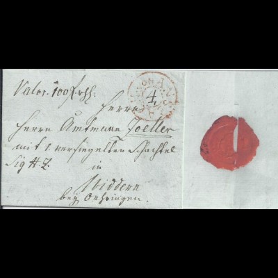 Bayern 1802, roter K2 Von Ansbach, Sondertype auf gesiegeltem Wert Brief. #2853