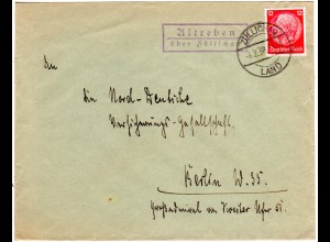 DR 1938, Landpost Stpl. ALTREBEN über Züllichau auf Brief m. 12 Pf.