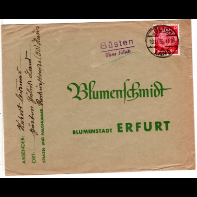 DR 1936, Landpost Stpl. GÜSTEN über Jülich auf Brief m. 12 Pf.