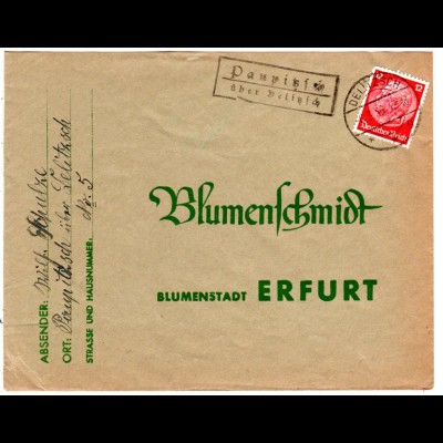 DR 1936, Landpost Stpl. PAUPITZSCH über Delitzsch auf Brief m. 12 Pf.