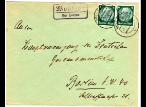 DR 1938, Landpost Stpl. WONSEES über Hollfeld auf Brief m. 2x6 Pf.
