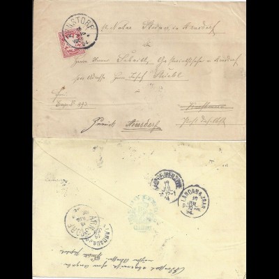 Bayern1894, K1 Arnstorf auf Retour Brief m. 10 Pf. u. vielen Stempeln. #2864