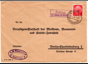 DR 1938, Landpost Stpl. SETTRUP über Fürstenau auf Brief m. 12 Pf.