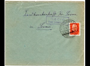 DR 1932, Landpost Stpl. SACRO über Forst (Lausitz) auf Brief m. 12 Pf.