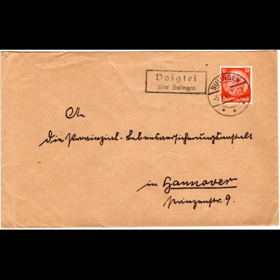 DR 1933, Landpost Stpl. VOIGTEI über Sulingen klar auf Brief m. 12 Pf. orange.