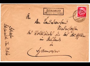 DR 1935, Landpost Stpl. SCHAMERLOH über Uchte (Bz. Bremen) auf Brief m. 12 Pf. 