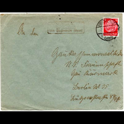 DR 1936, Landpost Stpl. HASENFELDE über Fürstenwalde auf Brief m. 12 Pf. 