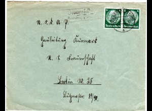 DR 1938, Landpost Stpl. BRAUNSFELDE über Friedeberg auf NSDAP Brief m. 2x6 Pf. 