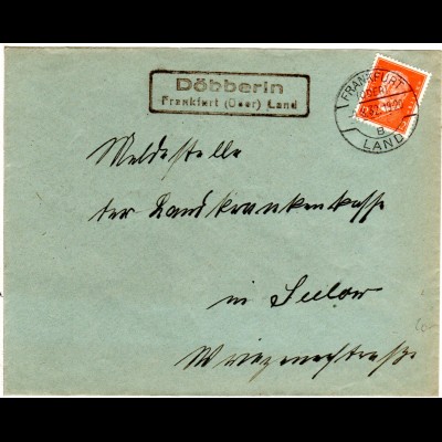 DR 1932, Landpost Stpl. DÖBBERIN Frankfurt Land auf Brief m. 12 Pf. 