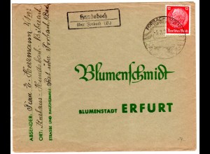 DR 1937, Landpost Stpl. HUNDSBACH über Forbach (B.) auf Brief m. 12 Pf. 