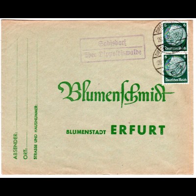 DR 1936, Landpost Stpl. SADISDORF über Dippoldiswalde auf Brief m. 2x6 Pf.