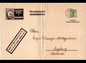 DR 1928, 5 Pf. W. Busch Privatganzsache Umschlag v. Gera n. Augsburg