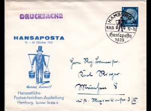 DR 1935, 4 Pf. Hansaposta Privatganzsache Umschlag m. entspr. Hamburg SoStpl.