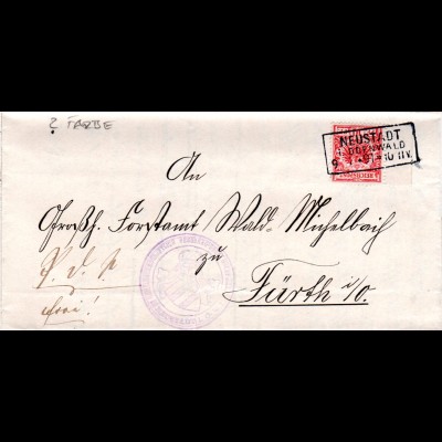 DR 1891, 10 Pf. rosa m. li. Bogenrand auf Brief m. R3 Neustadt i. Odenwald