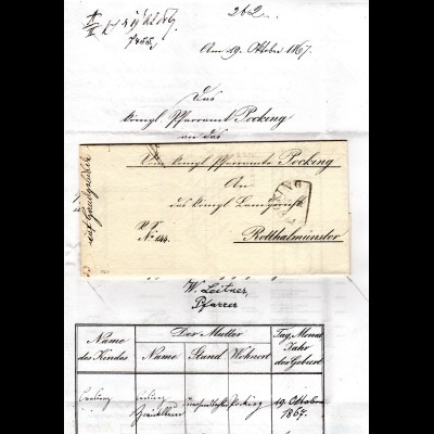 Bayern 1867, HKS Pocking auf Pfarramts Brief m. Unterschrift des Pfarrer Leitner