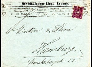 DR 1922, 2 Mk. m. perfin Firmenlochung auf Norddeutscher Lloyd Brief v. Bremen.
