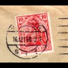 DR 1913, 10 Pf. Germania m. perfin Firmenlochung auf Brief v. Hannover