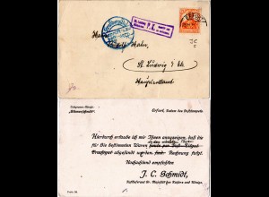 DR 1916, 7 1/2 Pf. Germania m. perfin auf Kgl. Hoflieferanten Karte v. Erfurt