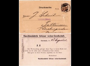 DR 1902, 3 Pf. Germania m. perfin M.G. auf Firmen Karte v. Durlach n Pattensen