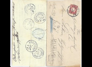 Bayern1892, K1 Arnstorf auf Retour Brief m. 10 Pf. u. vielen Stempeln. #2862