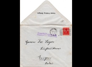DR 1917, 10 Pf. Germania m. perfin H auf Geschäftspapiere Brief v. Freiburg.