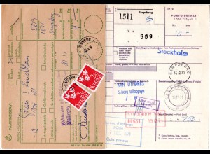 Norwegen 1971, Paketkarte v. Sarpsborg m. Schweden Lösen Nachporto
