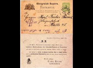 Bayern 1884, K1 SCHWABING klar auf 3 Pf. Ganzsache m. rücks. Zudruck