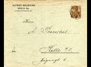 DR 1901, gebr. 3 Pf. Germania Reichspost Privatganzsache Umschlag v. Berlin 