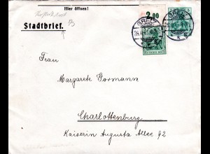 DR 1913, gebr. Privat-Anzeigenumschlag 5 Pf. Germania "Rostock"