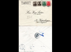 DR 1917, gebr. 5+10 Pf. Germania Privatganzsache Umschlag v. Berlin n. Schweden