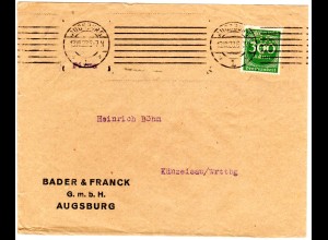DR 1923, 300 Mk. m. perfin B & F auf Brief v. Augsburg