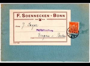 DR 1922, 150 Pf. m. perfins F.S. auf Faltkarton m. Firmenadressträger v. Bonn